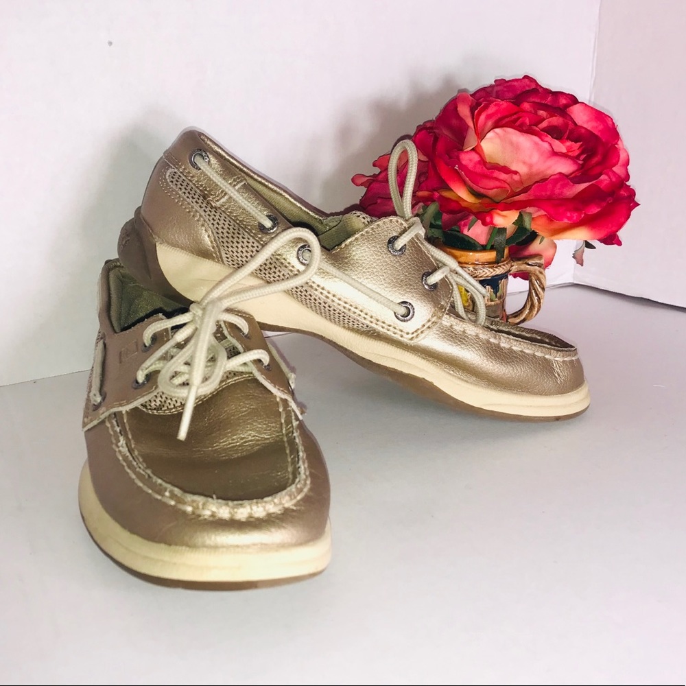 SPERRY GOLD METALLIC LEATHER TOP SIDER BOAT SHOE